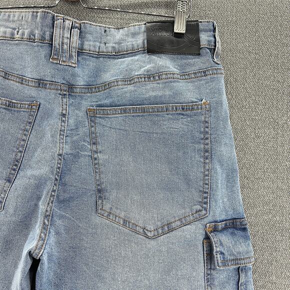 X Ray Mens Cargo Biker Slim Fit Casual Stretch Light Blue Denim Shorts 38 - Picture 10 of 12